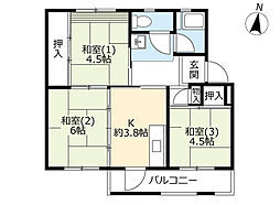 UR都市機構西大和片岡台団地3号 3Kの間取図画像