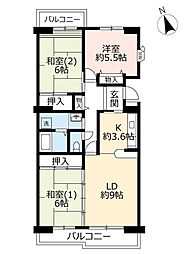 UR都市機構奈良青山一丁目団地5棟 3LDKの間取図画像