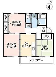 UR都市機構中登美団地C-3 3DKの間取図画像