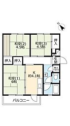 UR都市機構中登美団地C-3 3Kの間取図画像