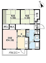 UR都市機構中登美団地C-3 2DKの間取図画像