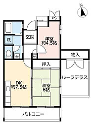 UR都市機構奈良青山一丁目団地5棟 2DKの間取図画像