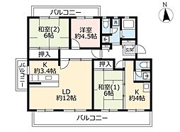 UR都市機構高の原駅東団地8号棟 3LDKの間取図画像