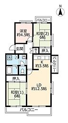 UR都市機構高の原駅前団地3号棟 3LDKの間取図画像