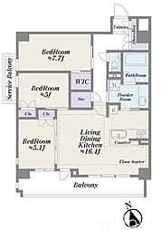 リストレジデンス目黒本町 3LDKの間取図画像