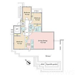 バースヒル溝の口リベルテB 3LDKの間取図画像