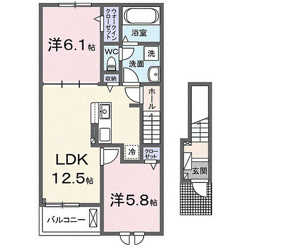 エスペランサ 202｜京都府木津川市山城町平尾茶屋前(賃貸アパート2LDK・2階・56.48㎡)の写真 その2