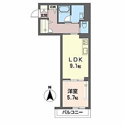 ロイヤルテラス西大寺 301 2階1LDKの間取り