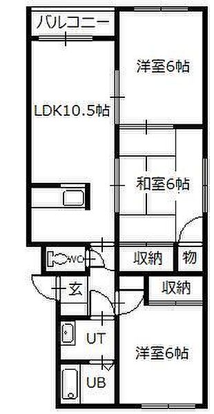 フロンティア東光 205｜北海道旭川市東光十三条3丁目(賃貸アパート3LDK・2階・61.15㎡)の写真 その2