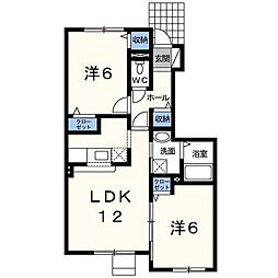 ジャルディーノヴェルデ 1階2LDKの間取り