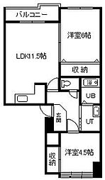 小城ビル・プラザ801 2LDKの間取図画像