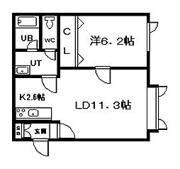 イーストヒル3 1LDKの間取図画像