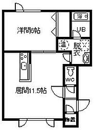 ジュネスB 1LDKの間取図画像