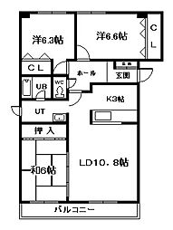 E-21大福館 3LDKの間取図画像
