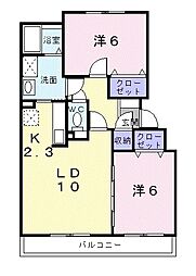 サニーイーストB 2LDKの間取図画像