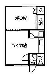 川端37ハイツ 1DKの間取図画像