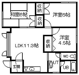 コーポラスアルトB 3LDKの間取図画像