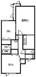 プレズィール春光B 2LDKの間取図画像