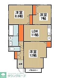 ハイツつきみ野 3LDKの間取図画像