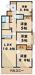 小田急江ノ島線 東林間駅 徒歩3分の賃貸マンション 5階4LDKの間取り