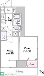 小田急小田原線 町田駅 徒歩12分の賃貸マンション 8階2Kの間取り