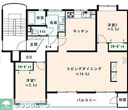 小田急小田原線 町田駅 徒歩18分の賃貸マンション 2階2LDKの間取り