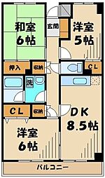 小田急小田原線 相模大野駅 徒歩12分の賃貸マンション 3階3DKの間取り