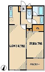 ペガサスハイム 1階1LDKの間取り