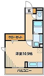 ヴィーブル草薙 3階ワンルームの間取り