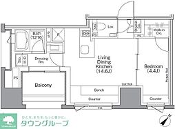 ザ・パークハビオSOHO横浜関内 1LDKの間取図画像