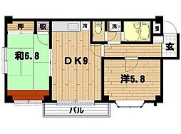 スカイラークタウン壱号館 2LDKの間取図画像