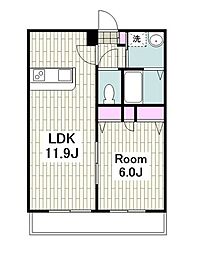 SunnyHeims3 1LDKの間取図画像