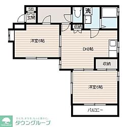 駒岡コートタウンE棟 2DKの間取図画像