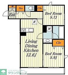 アビタシオン駒込 1階2LDKの間取り