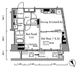 パークアクシス新板橋ウエスト 12階2DKの間取り