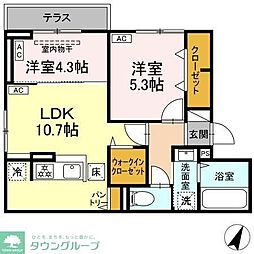 セレスティア坂下 1階2LDKの間取り