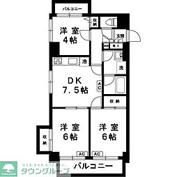 アソシエール千川 2階3DKの間取り