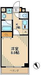 ヴァンクール 4階1Kの間取り