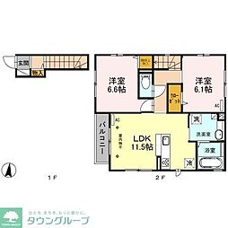 フルール 201 2階2LDKの間取り