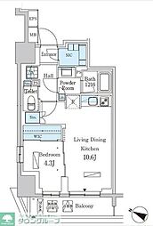 パークアクシス神保町 6階1LDKの間取り