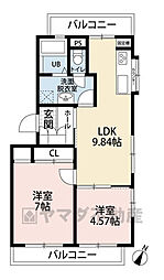 メゾンスコーレ長住 2DKの間取図画像
