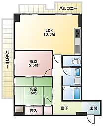 大あみハイツB棟 2LDKの間取図画像