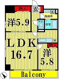 ロイヤルKJ 11階2LDKの間取り