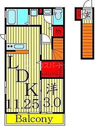 ルキア 2階1LDKの間取り