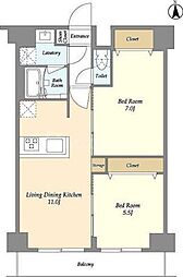 グランカーサ尾久 4階2LDKの間取り