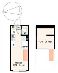 SLSG荒川町屋 2階ワンルームの間取り