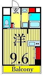 リテラス町屋 3階ワンルームの間取り