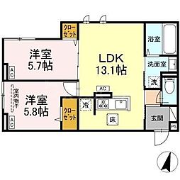 オードリーコート 2LDKの間取図画像