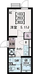 東京メトロ千代田線 町屋駅 徒歩16分の賃貸マンション 1階1Kの間取り