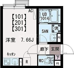 イクシオ町屋II 3階ワンルームの間取り